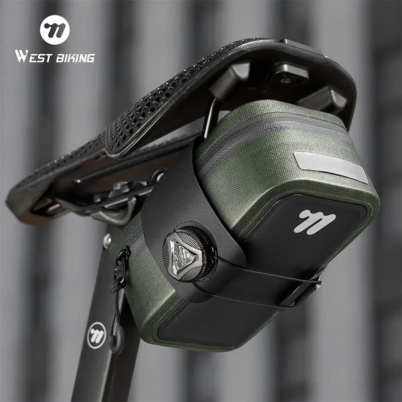 WEST BIKING Bicycle Saddle Bag 600D TPU Seamless Waterproof Wear-Resistant Rotating Lacing Buckle Mini Saddlebag Bike Accessory