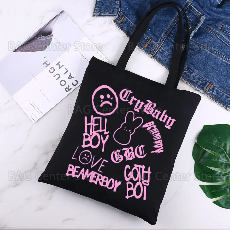 Lil Peep Canvas Bag Casual Large Hand Bags For Women Ladies Shopping Handbag Print Large Capacity Bag Black приватное стекло blueo 2 5d silk full cover anti peep 0 26 мм для iphone 13 pro max black