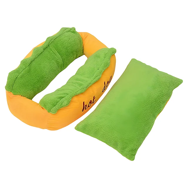 Winter Hot Dog Pet Bed - 3D Hot Dog Bun Style Cat and Dog House, with Removable Pillow and Orthopedic Memory Foam 5