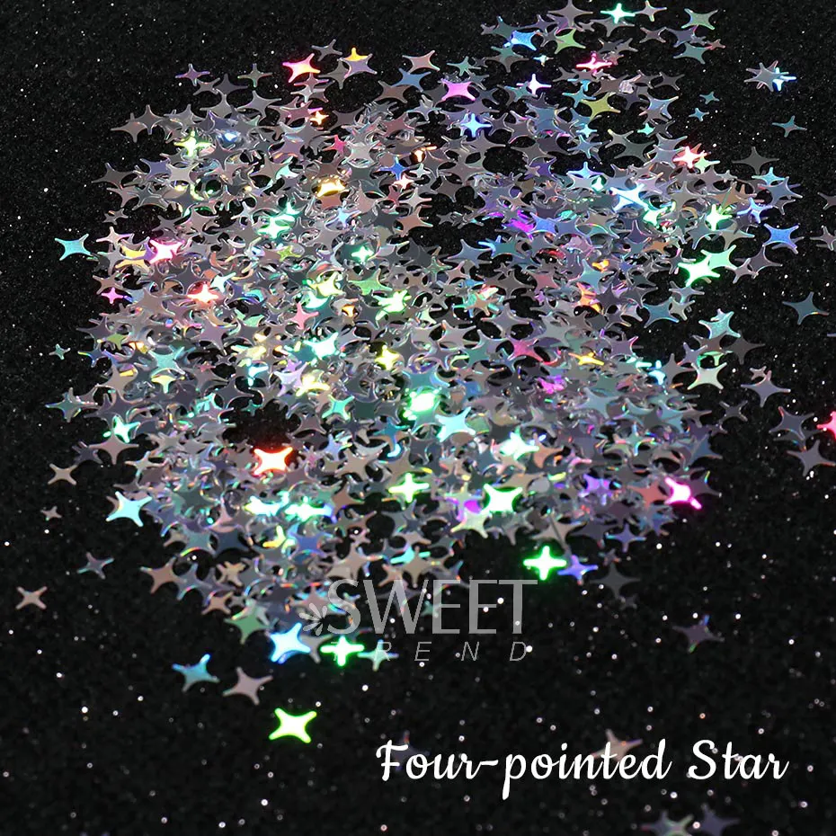 Holographic Star Four-pointed Star Nail Paillettes Sparkly Laser Design Sequin Charm Glitter Flake Shinning Manicure Decor Slice 5