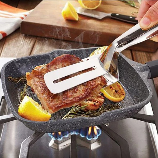 Pince à steak en acier inoxydable, pince de cuisson, spatule double face,  clip de retournement des aliments pour steak, hamburger, poisson barbecue -  AliExpress