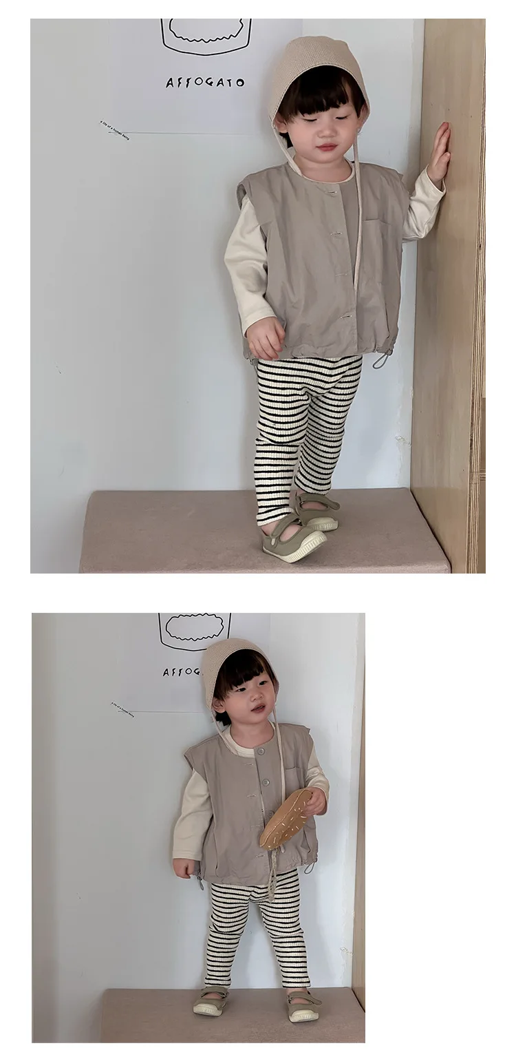 Description Picture 5 of item2025 Spring New Baby Loose Sleeveless Vest Infant Girls Solid Cardigan Coat Toddler Boys Casual Vest Jacket Baby Clothes