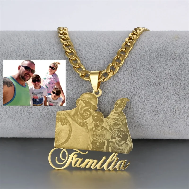 Custom Photo Necklace for Women Men Personalised Stainless Steel Engraved Picture Necklace Nameplate Pendant Cuban Chain Jewelry