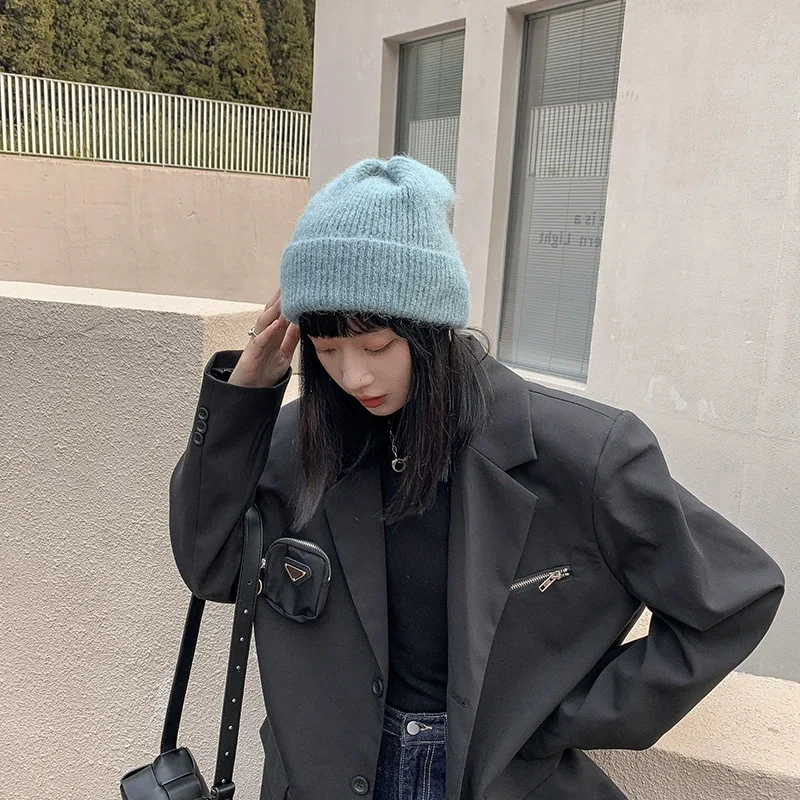 

New Knitted Hat Women's Loose Winter Woolen Hat Warm Ear Protection Thickened Warm Caps Outdoor Travel Windproof Woolen Hat