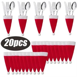 Festive Christmas Tableware Cutlery Holder - Holiday Hat Design Ornament Decor (20pcs)