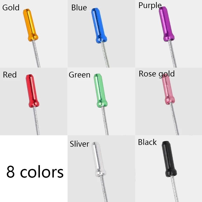 50pcs 자전거 브레이크 와이어 엔드 캡 블랙/블루/레드/골드/슬리버 알루미늄 합금 케이블 팁 산악 자전거