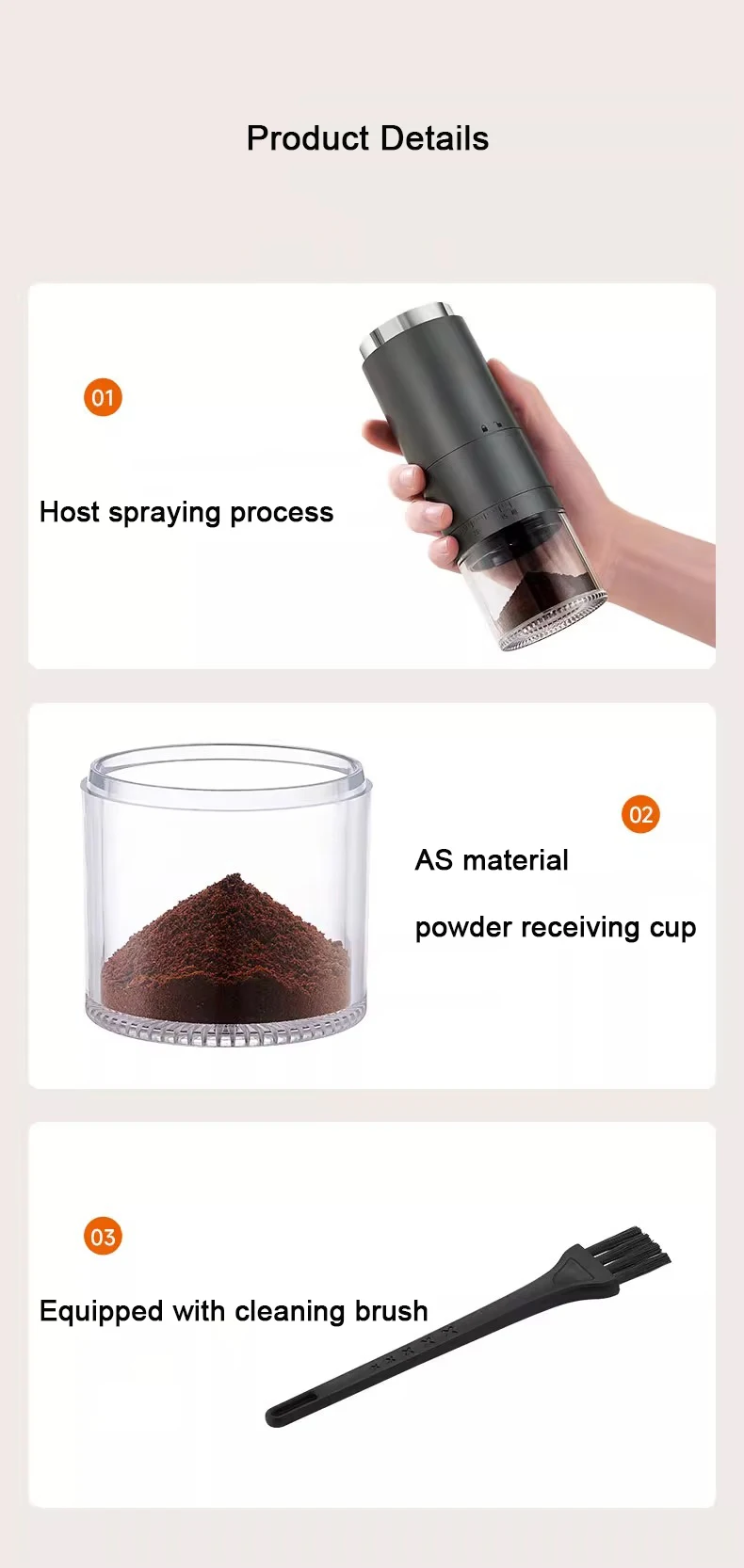 Description Picture 3 of itemPortable Electric Coffee Grinder USB Charging 1500MAH Wireless Fully Automatic Integrated Small Household Coffee Bean Grinder