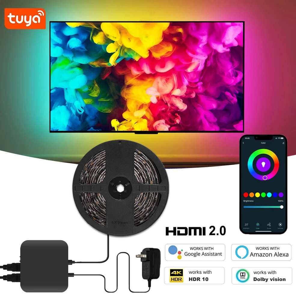 Kit de rétroéclairage LED pour PC et TV, écran couleur synchronisé HDMI,  fonctionne avec Tuya, WiFi, Alexa, Google Control, HDTV, pour ordinateur et