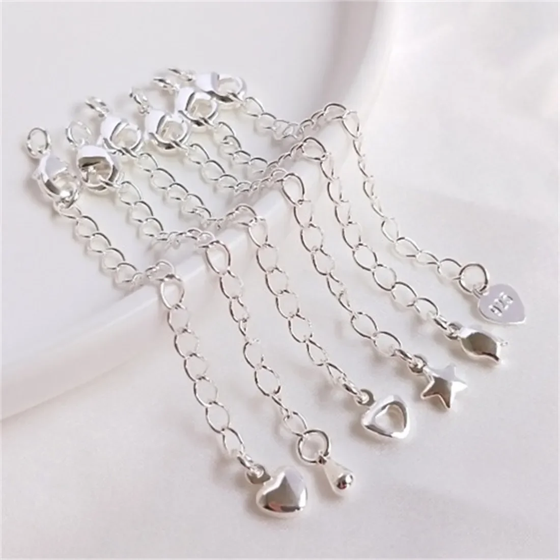 

Extended Chain Pack Thick Pure Silver Tail Chain with Spring Lobster Clasp DIY Bracelet Necklace Extended Chain Accessories B772