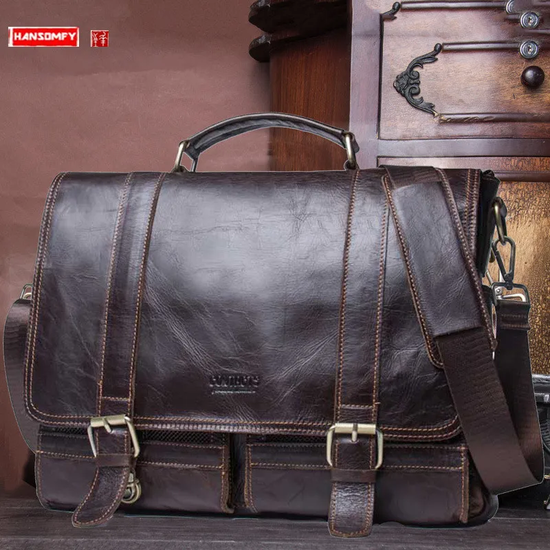 

Genuine Leather Casual Men's Handbags Portable Business Briefcase Large Capacity Men Shoulder Crossbody Computer Bags