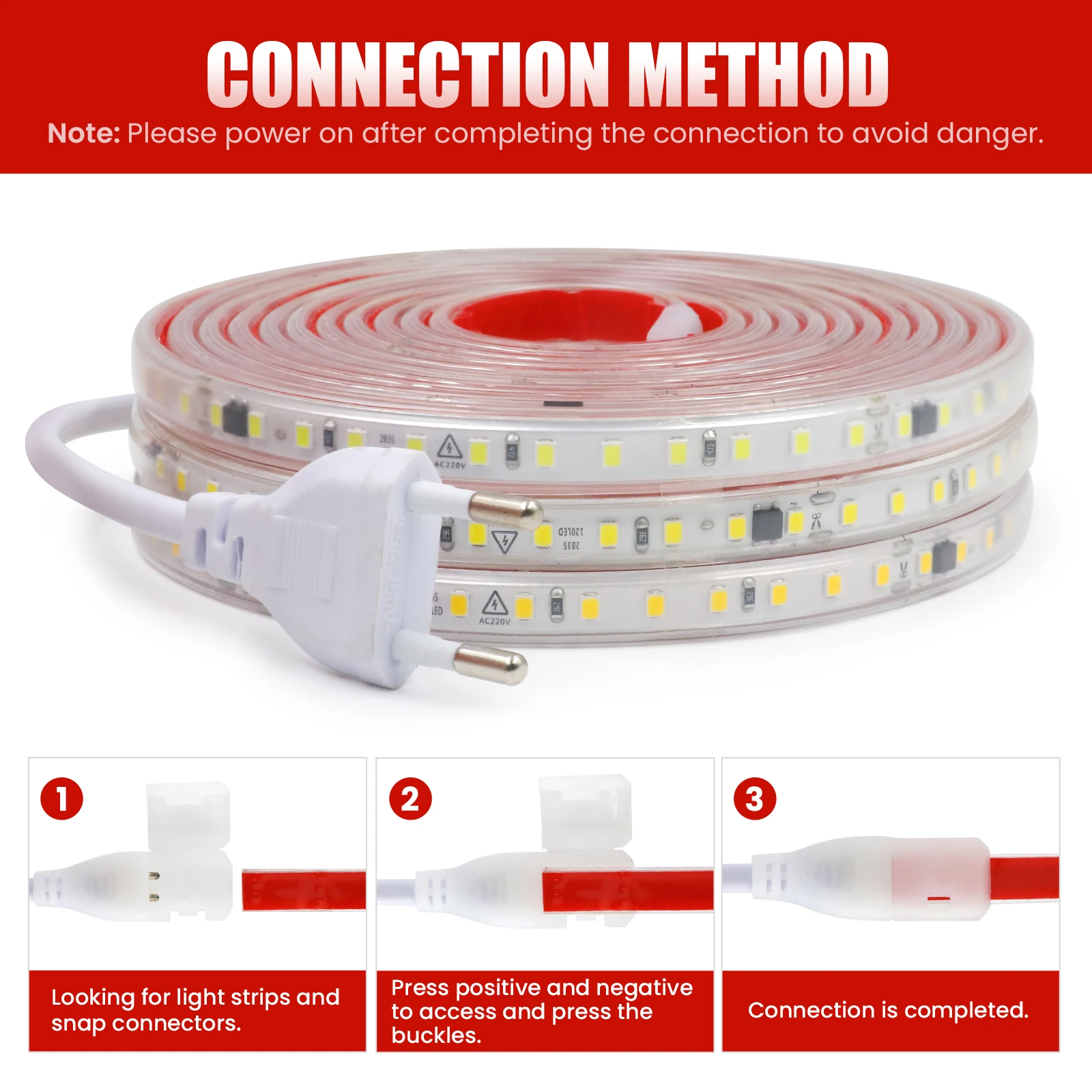 220 V LED-Streifenlichter 2835 IP65 wasserdicht 3000 K 4000 K 6000 K selbstklebendes LED-Lichtband 120 LEDs/M Zuhause flexibles Band für Garten – Detail 9