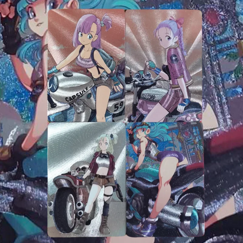 

4Pcs/Set ACG Cards Sexy Anime Game Characters Dragon Ball Bulma Classic Series Self Made Coarse Flash Cards Collection Toy Gift