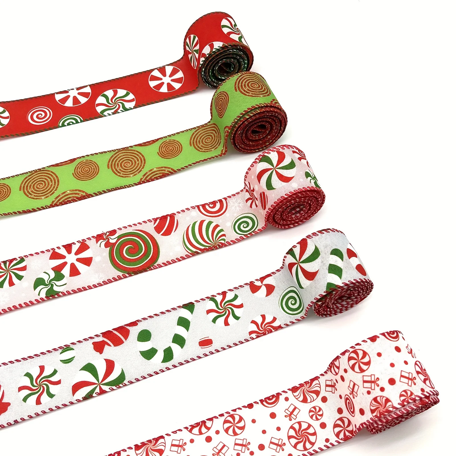 Christmas Wired Edge Ribbon Candy Cane Burlap Ribbon for Party Home Christmas Bow Wreath Gift Wrapping DIY Crafts 1pc 5 Yards