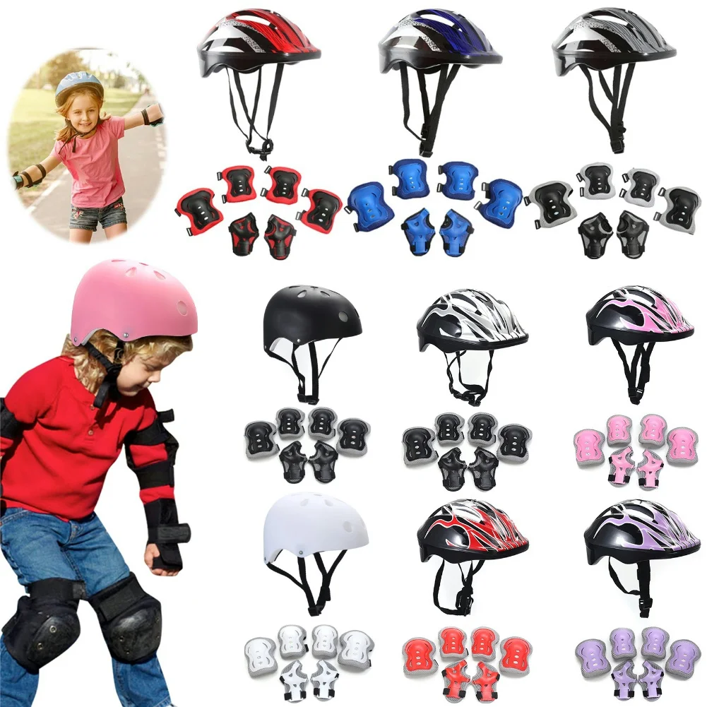 7 pièces/ensemble casques d'équitation pour enfants genou coude équipement de protection ensemble enfants Skateboard Scooter casque ensemble équipement Anti-chute