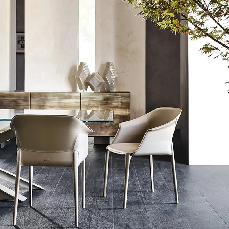 

Italian Saddle Leather Dining Chair Armchair Minimalist Designer Home Backrest Office Meeting Chair High Quality Restaurant