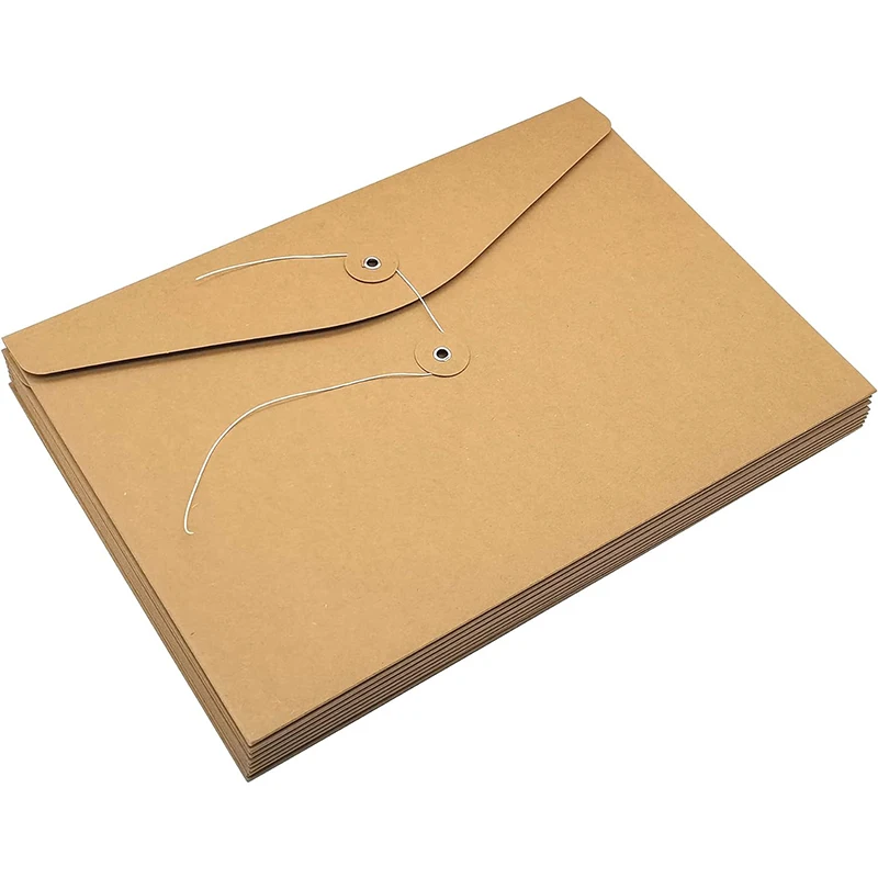 Kraft File Folder Project Pockets Document Organizer Storing Holder String Tie Closure Envelope Bag kraft file folder 5/10/20 PCS A4(31&times;23cm)