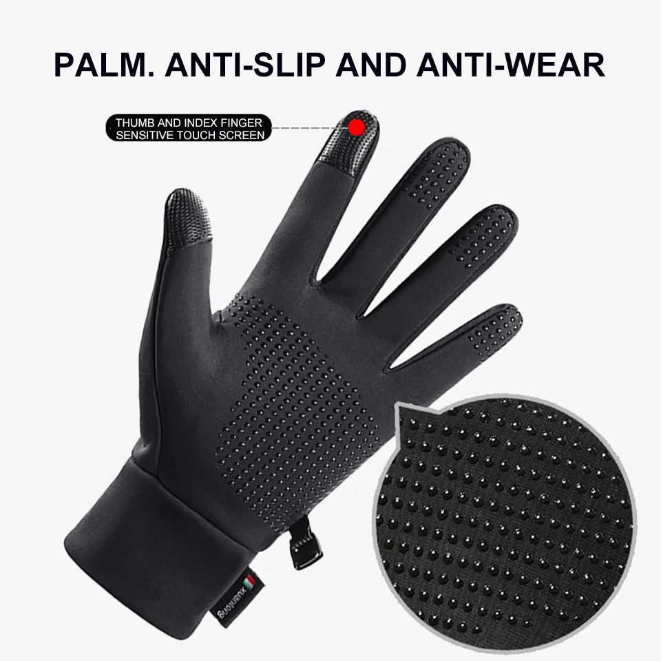 1Pair Winter Outdoor Warm Padded Gloves Touch Screen Non-slip Windproof Waterproof Running Hiking Gloves Stretchy Comfortable 3