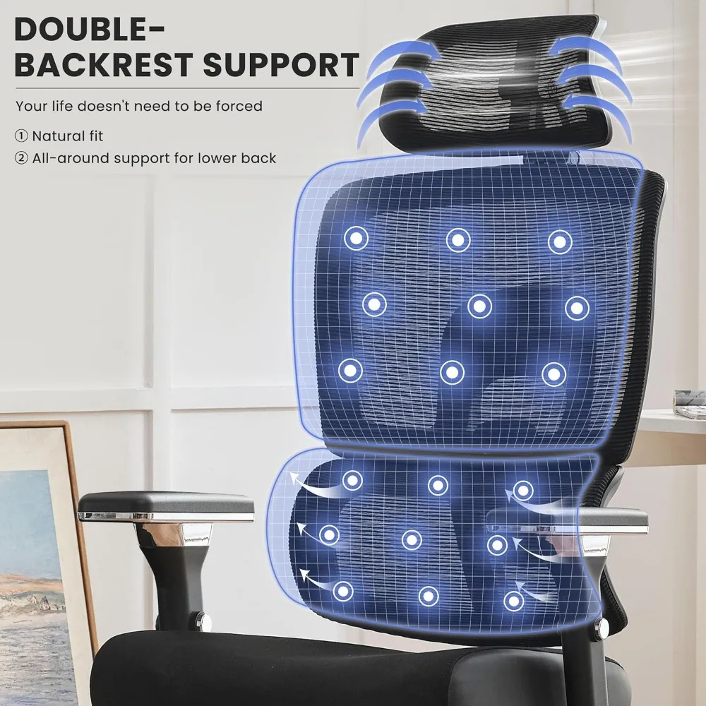 Ergonomic Office Chair, Big and Tall Mesh Chair 400LBS for Home Office&Gaming, High Back Desk Computer Chair with Lumbar Support 3