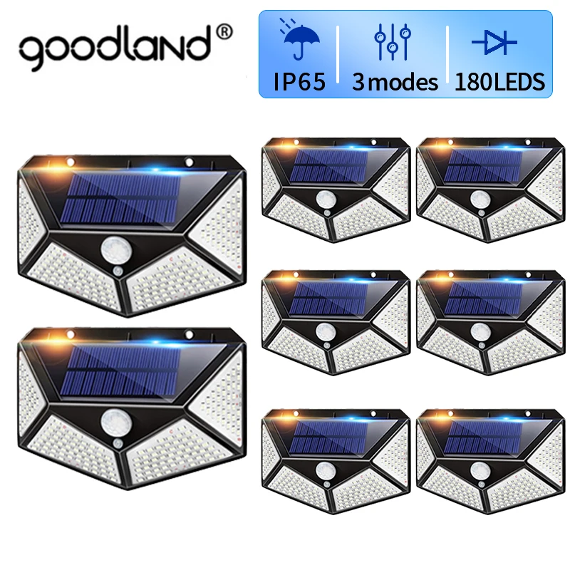 Goodland Outdoor Solar Light With Motion Sensor LED Lamp Powerful Spotlight Waterproof Sunlight Energy For Exterior Garden Decor