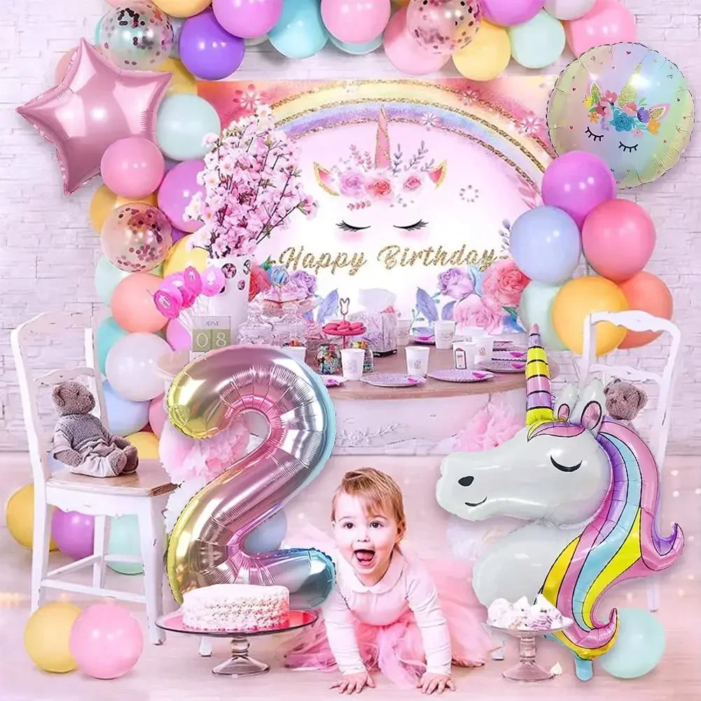 134Pcs Rainbow Unicorn Balloons Arch Garland Kit Pastel Pink Purple Confetti Balloons For Baby Shower Birthday Party Decorations birthday balloon set party balloon set birthday party decoration set balloon arch set