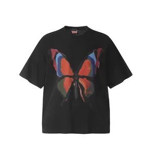 6 Colors Butterfly Print 100% Cotton Summer Tshirts for Men and Women Short Sleeve Baggy Casual T-shirt Oversized Top Tees