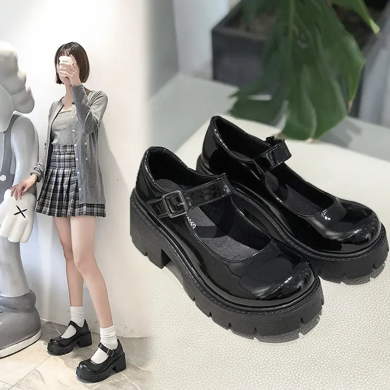 

Large Size Mary Jane Women Leather Shoes Thick Heel Platform Jk Uniform High Heels Retro British Style Lolita shoes Ladies Pumps