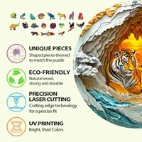 3D Vision Tiger Wooden Puzzles for Adults and Kids, Brightly Colored Unique Shaped Animal Wood Puzzles toys christmas gift 2