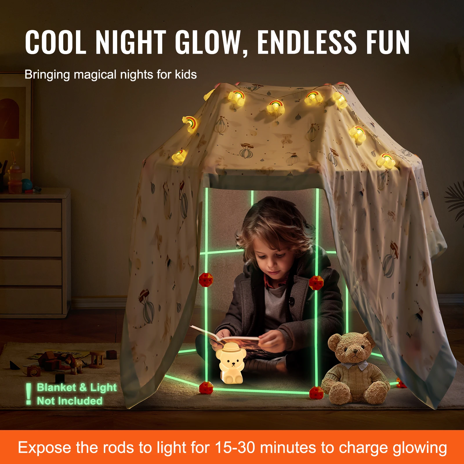 Kids Fort Building Kit with Glow Rods and Balls