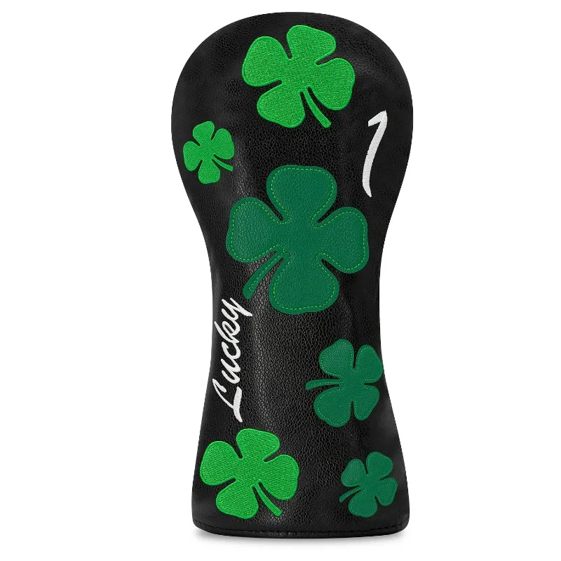 Lucky Charm Golf Putter Head Cover – Deep Black with Green and White Clovers Design
