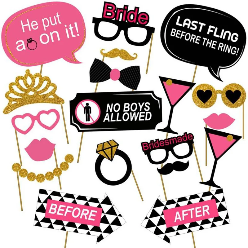 1 Set Team Bride to Be Paper Photo Props Mask Bridal Shower Wedding Decoration Paper Frame Bachelorette Supplies with Shiny