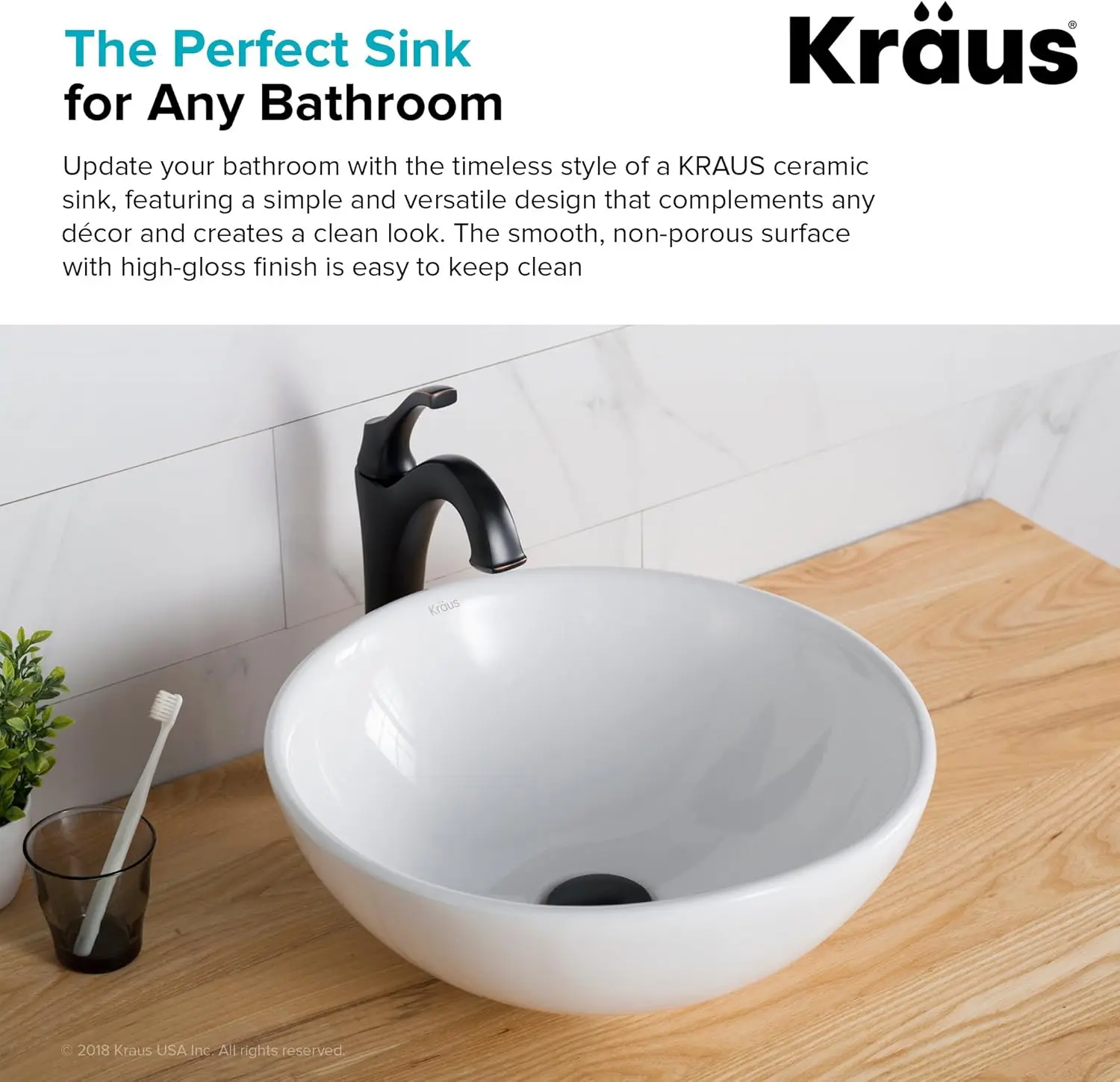 KRAUS Elavo Round Vessel White Porcelain Ceramic Bathroom Sink, 16 inch KCV-141 6