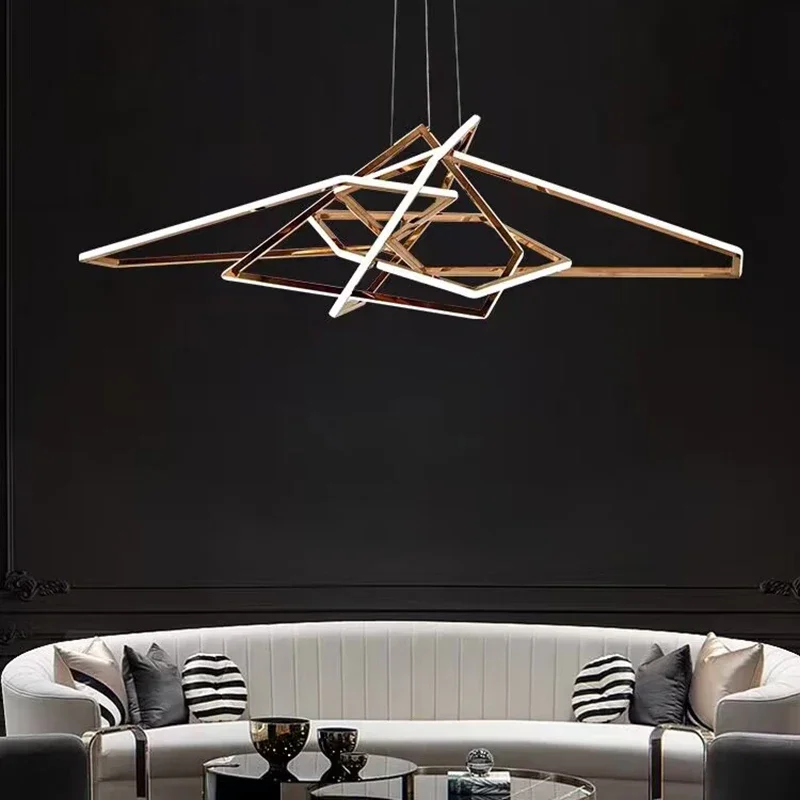 Modern LED Pendant Light Luxury Polygonal Lamp For Bedroom Living Dining Room Cafe Lines Simple  Home Decoration Hanging Fixture