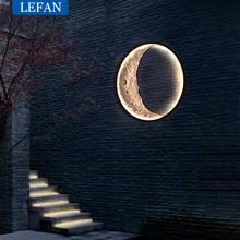 Varanda exterior moderno conduziu a luz de parede ao ar livre à prova dwaterproof água paisagem lâmpada do jardim villa lua forma alumínio arandelas parede