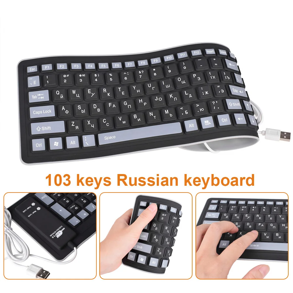 Teclado Russo com Layout de Silicone 103 Teclas Letras Interface Macio e Durável pc Desktop Laptop Usb 2.0 - Imagem 5