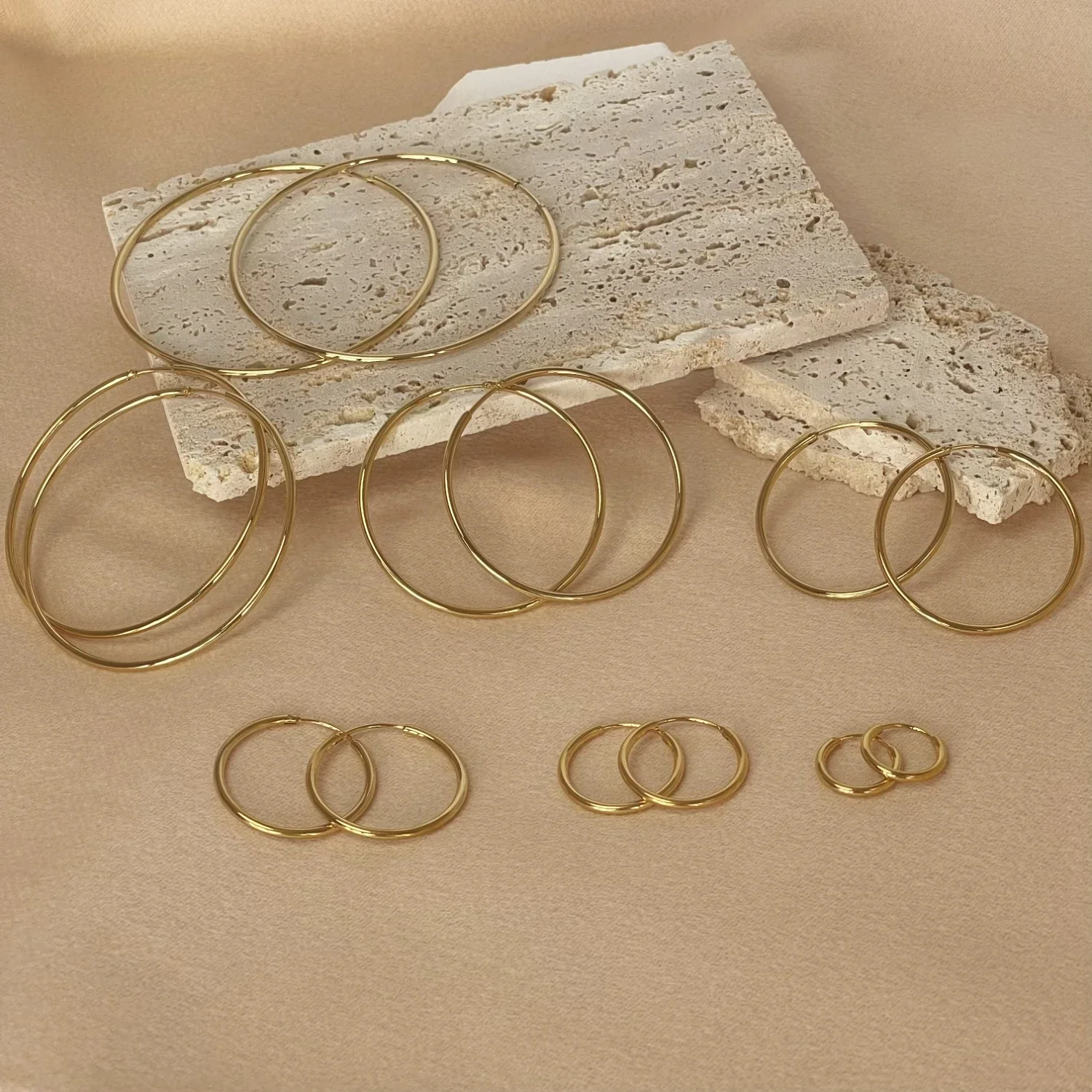 Stainless Steel 12-70mm Mariasz Minimalist Big Circle Hoop Earrings for Women Trendy Gold Color Metal Round Earring Jewelry 2