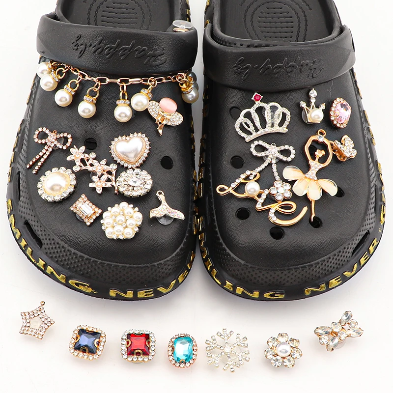 

1PCS Bling Jewelry Diamond Luxury Croc Charms Shoes Charms Crystal Pearls Shoe Accessories Shoe Decoration for Women Girl Party