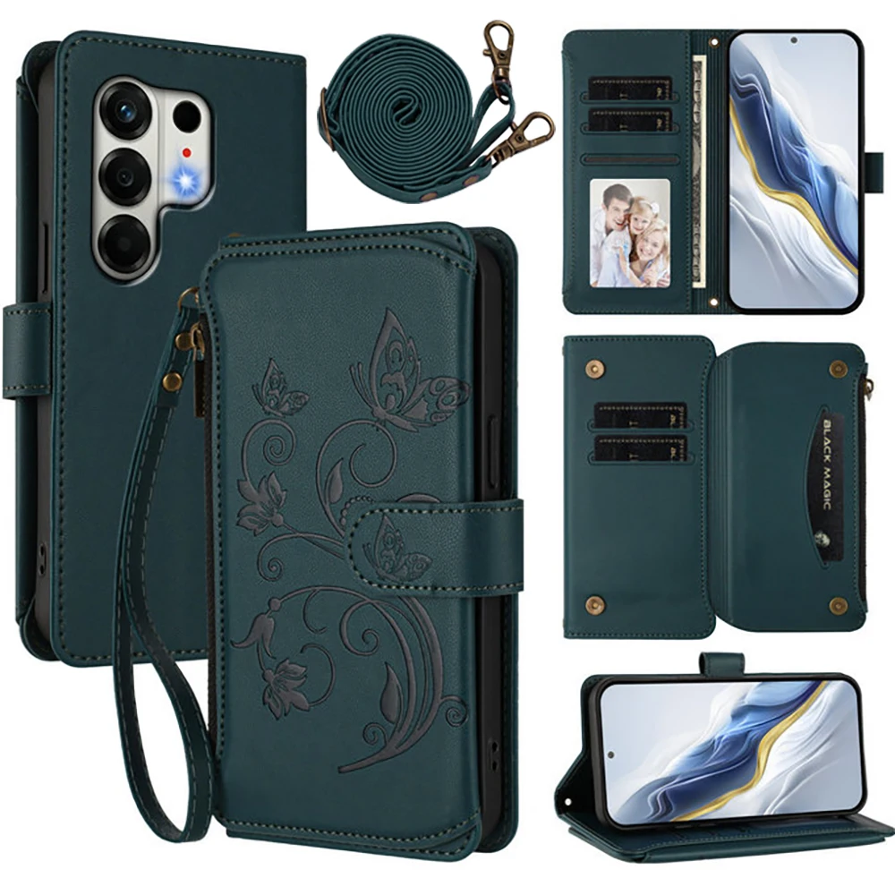 Edmboss Floral Zipper Leather Wallet Case - Elegant Design