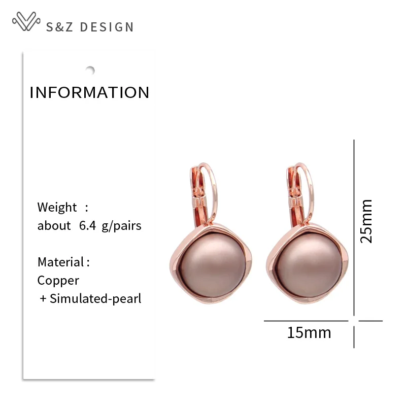 S&Z DESIGN New Fashion Temperament Round Simulated-pearl Dangle Earrings For Women Wedding Jewelry 585 Rose Gold Color Eardrop