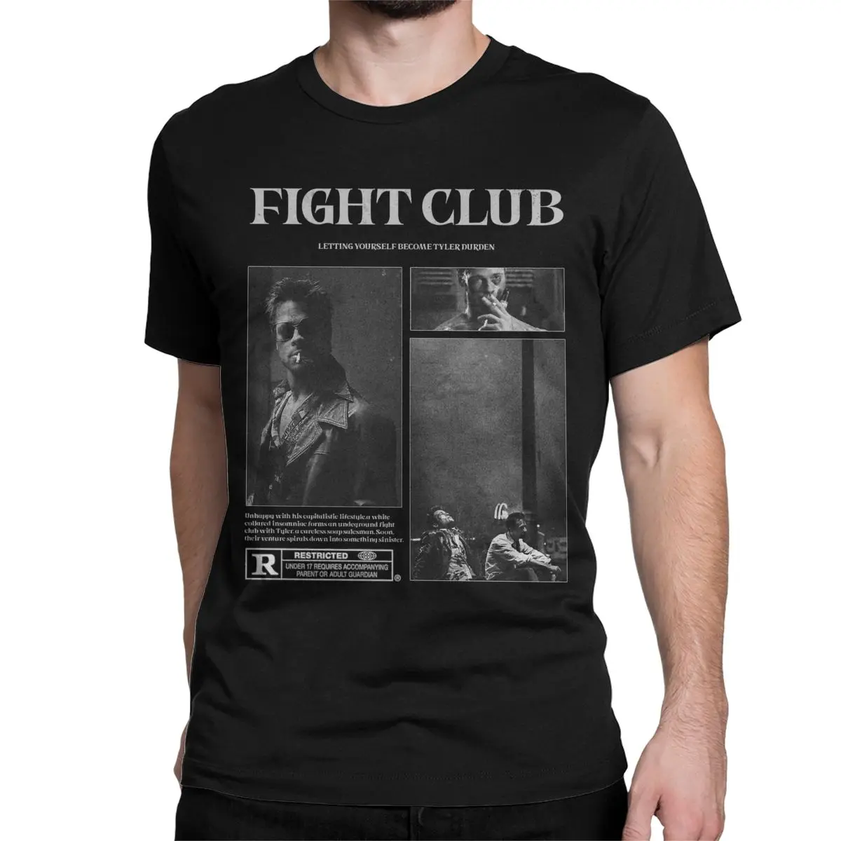 thumbnail image 1 of Camiseta de manga corta con cuello redondo de algodón para hombre y mujer, con diseño de personajes de la película "Tyler Fight Club", talla grande, 1 of 7