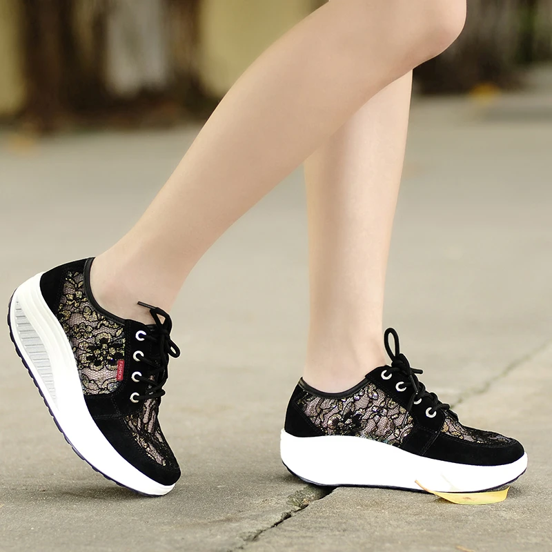 Sports Shoes Women Flat Toning Shoes Breathable Ladies Height Increasing Platform Shoes Outdoor Women Fitness Slimming Workout Shoe Trainer