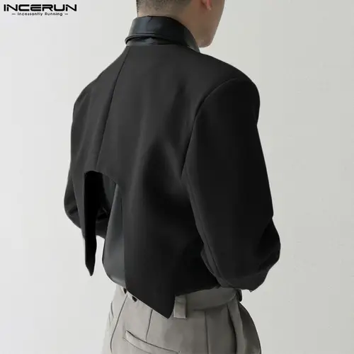 INCERUN 남성용 블레이저 단색 오픈 스티치 긴팔 스트리트웨어, 캐주얼 불규칙 정장, 얇은 크롭 코트, S-5XL 패션, 2023 3