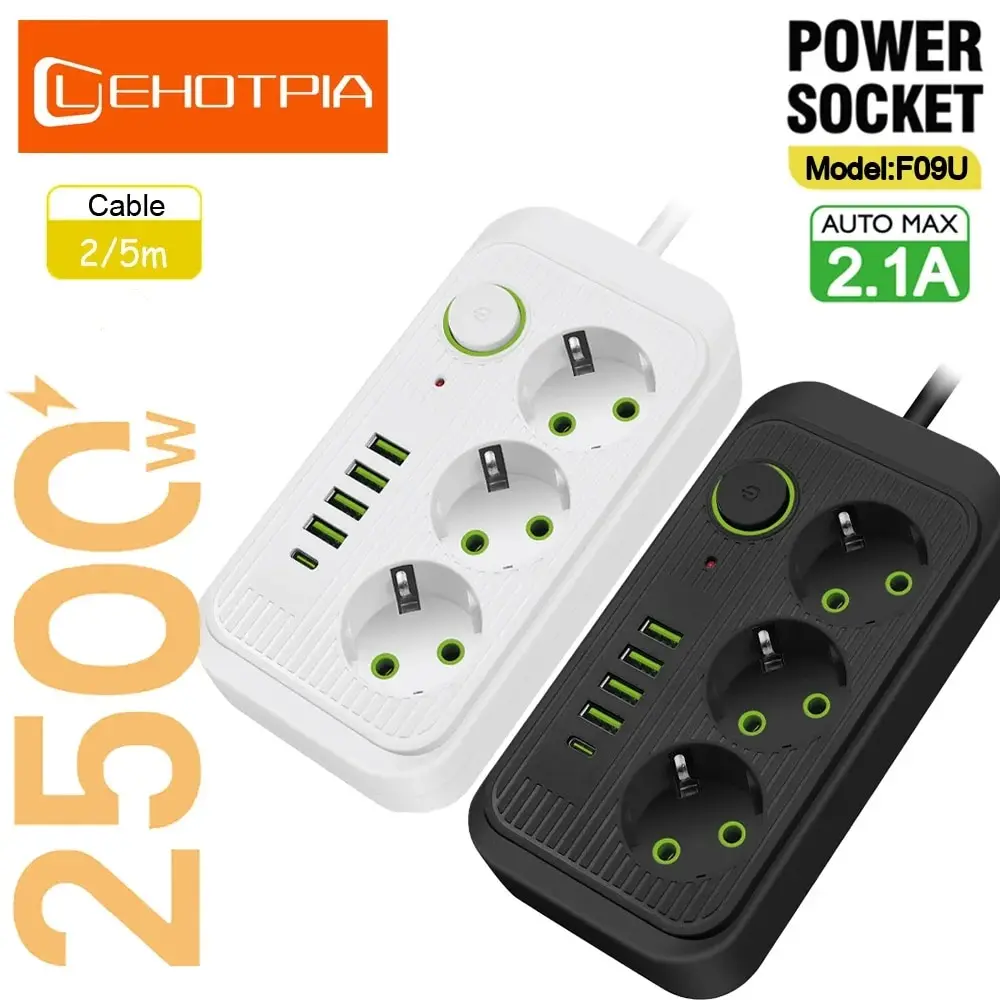 Electrical Power Strip 5m EU Plug AC Outlets Multitap Socket Extension Cord Electrical Power Strip With USB Type C Fast Charging Network Filter Adapter