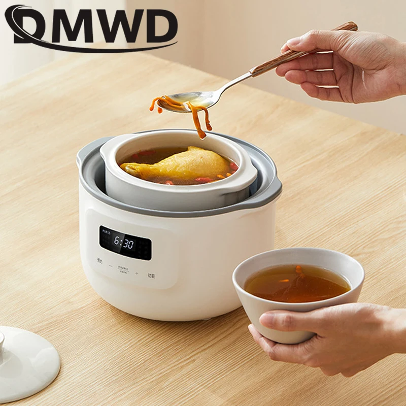 DMWD Electric Slow Cooker 200W Multifunction Food Steamer Baby Porridge Soup Bird's Nest Stew Pot Ceramic Liner Cooking Machine