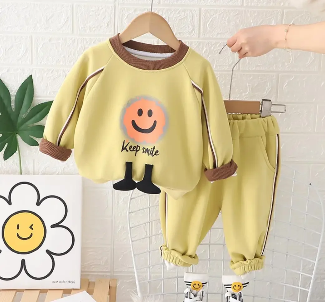 

Boys Spring Autumn Outfits Sets 1 To 2 Years Kids Baby Clothes Smils Printed Long Sleeve T-shirts Pants Girls Designer Suits