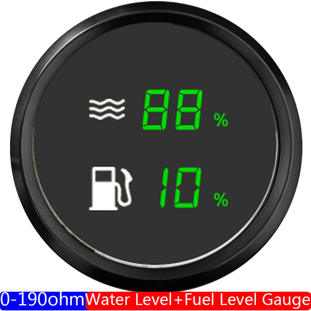 Ip66 Waterproof 52mm Dual Gauge 2in1 Digital Fuel+water Level Gauge