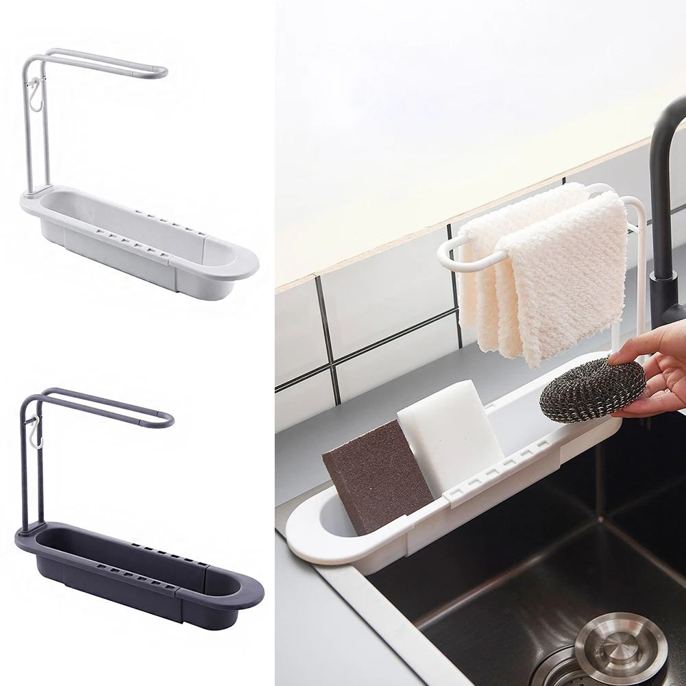 

Telescopic Sink Shelf Organizer Soap Sponge Drain Rack Storage Basket Faucet Holder Adjustable Bathroom Holder Sink For Kitchen