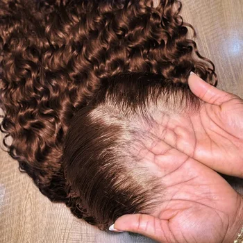 Chocolate Brown 13x4 Human Hair Wigs HD Lace Human Hair Wig 34 Inch Brown Deep Curly Lace Frontal Wigs 13x4 Transparent Lace Wig 1