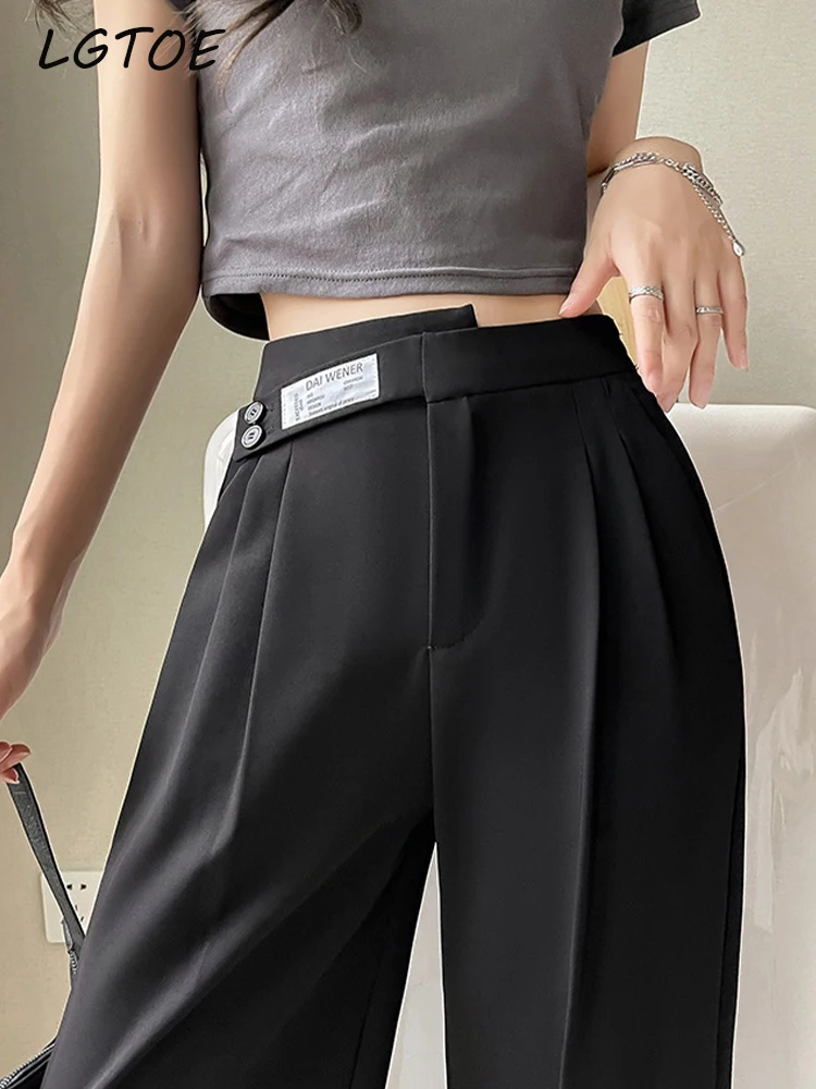 

Female High Waist Casual Wide Leg Pants for Women Office Chic Floor-Length Baggy Suit Trousers 2022 Summer Thin Black Khaki Pant