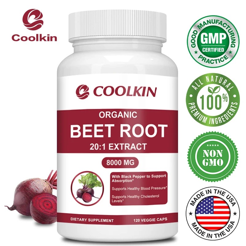 

Organic Beetroot Capsules 8000 Mg - Improves Digestion, with Black Pepper Extract