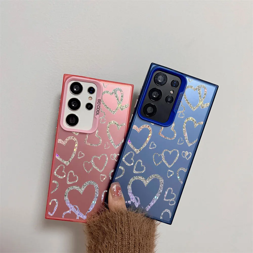 Colorful Silver Glitter Heart Print Shockproof Phone Case